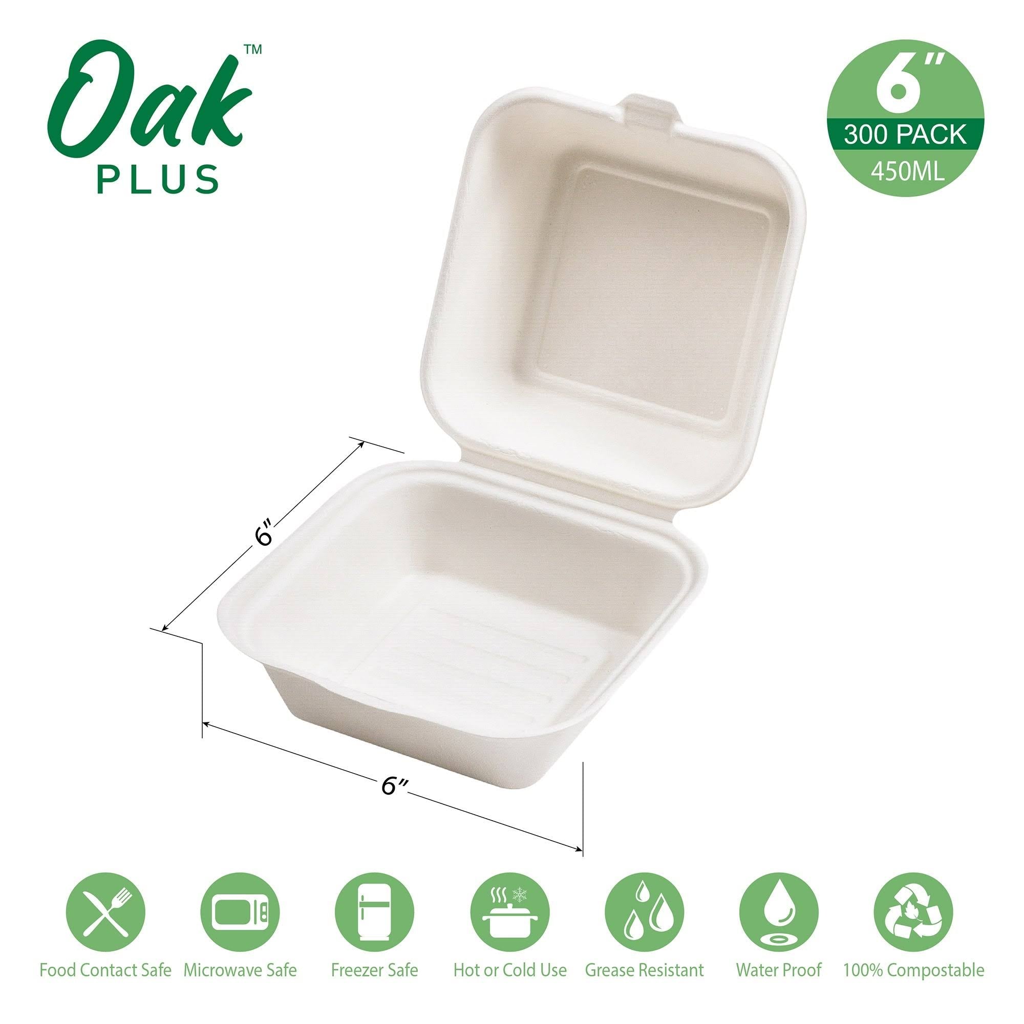 Disposable Sugarcane Clamshell Containers 300 Pack 450ml T822