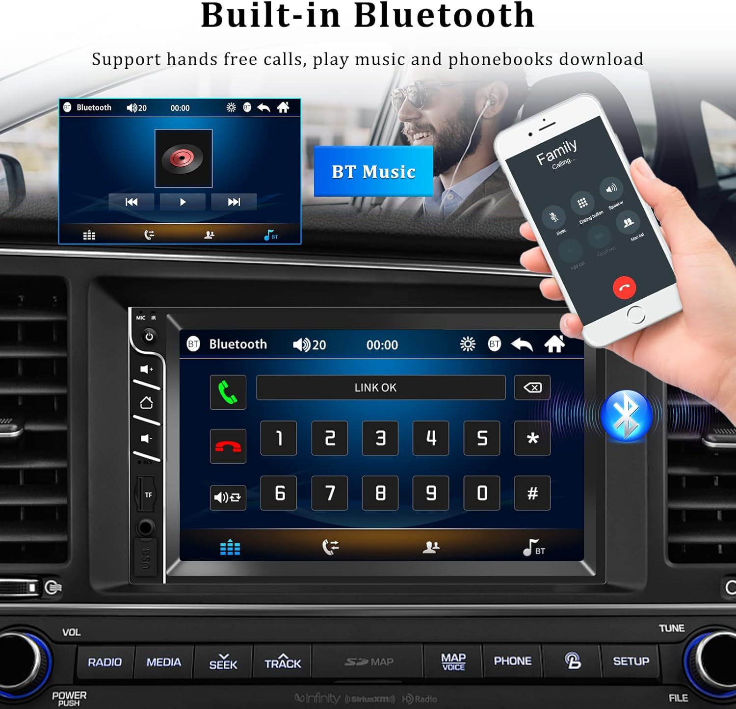 Double Din 7'' Touch Screen Car Stereo with Bluetooth and Rear Camera Q11857