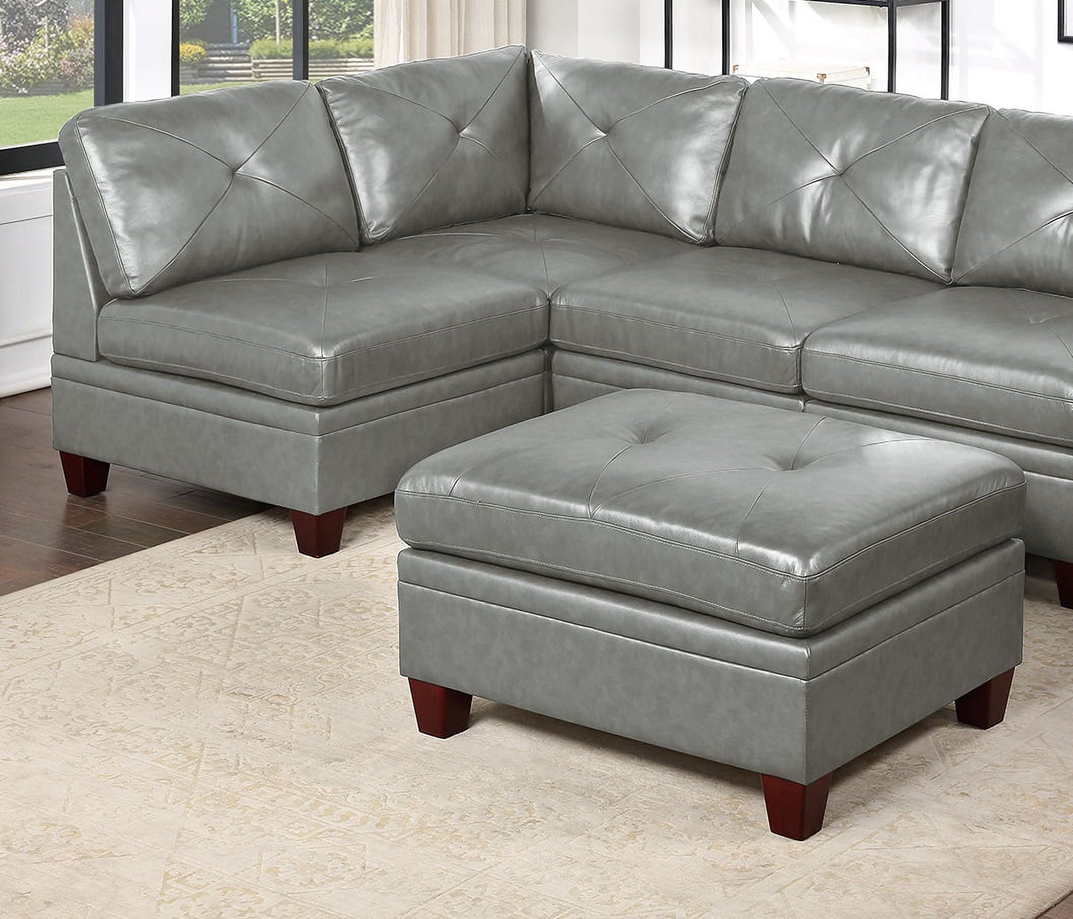 Grey Genuine Leather Tufted Armless Chair Y5294