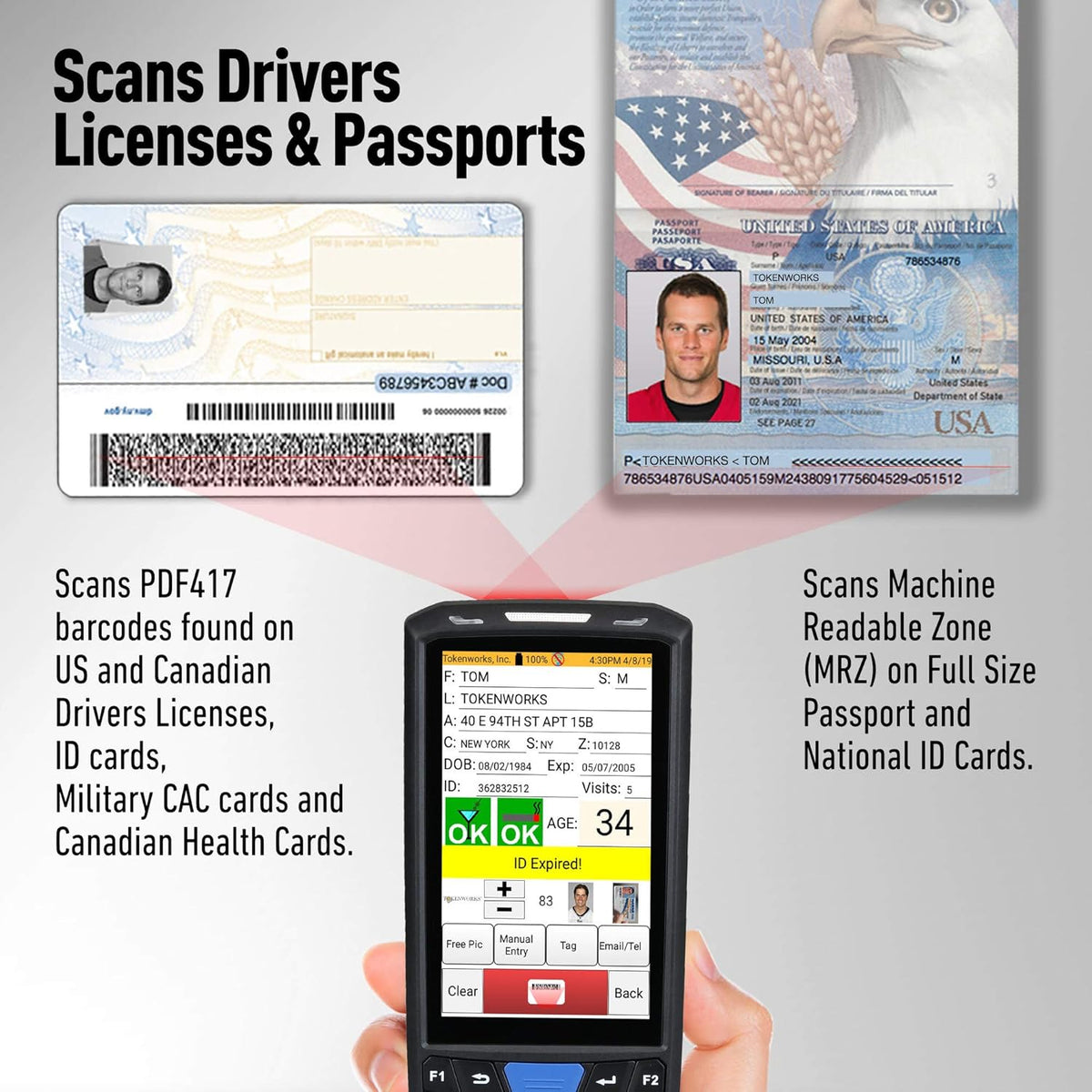 ID Scanner with Charger Cradle and Hand Strap D987