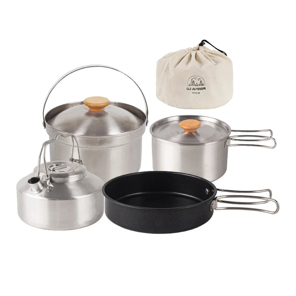 Stainless Steel Camping Cookware Set with Pot Frying Pan Kettle L932748