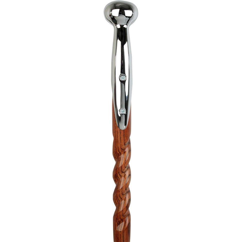 Espresso Chrome Plated Handle Walking Stick with Twisted Ash Wood Shaft J448085