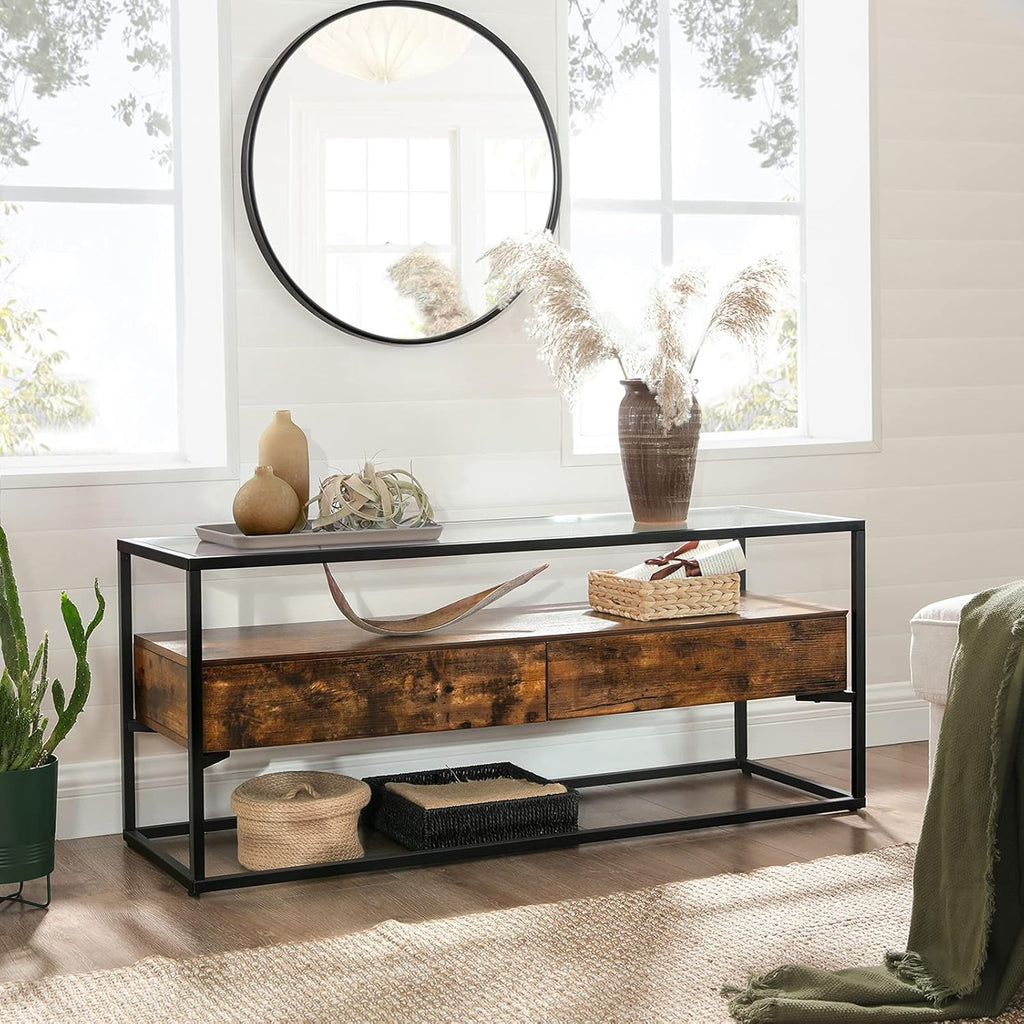 Rustic Brown and Black TV Cabinet with 2 Drawers N239006