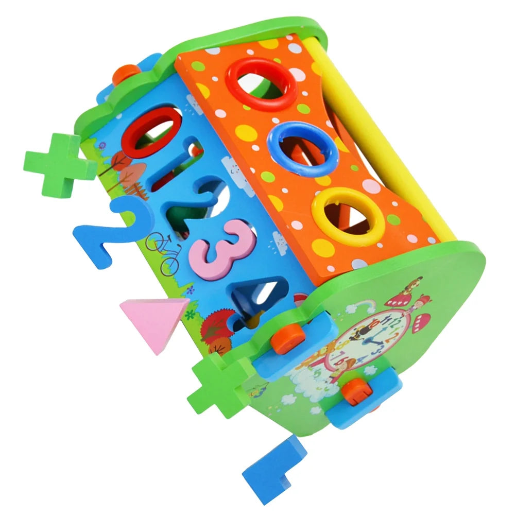 Wooden House Building Block Numbers Shape Matching Game Playset D422233