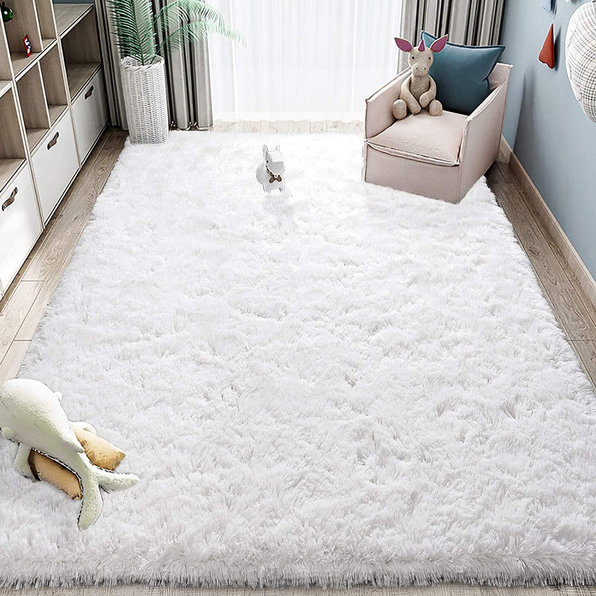 Cream Shaggy Area Rug, 5x8ft A15971