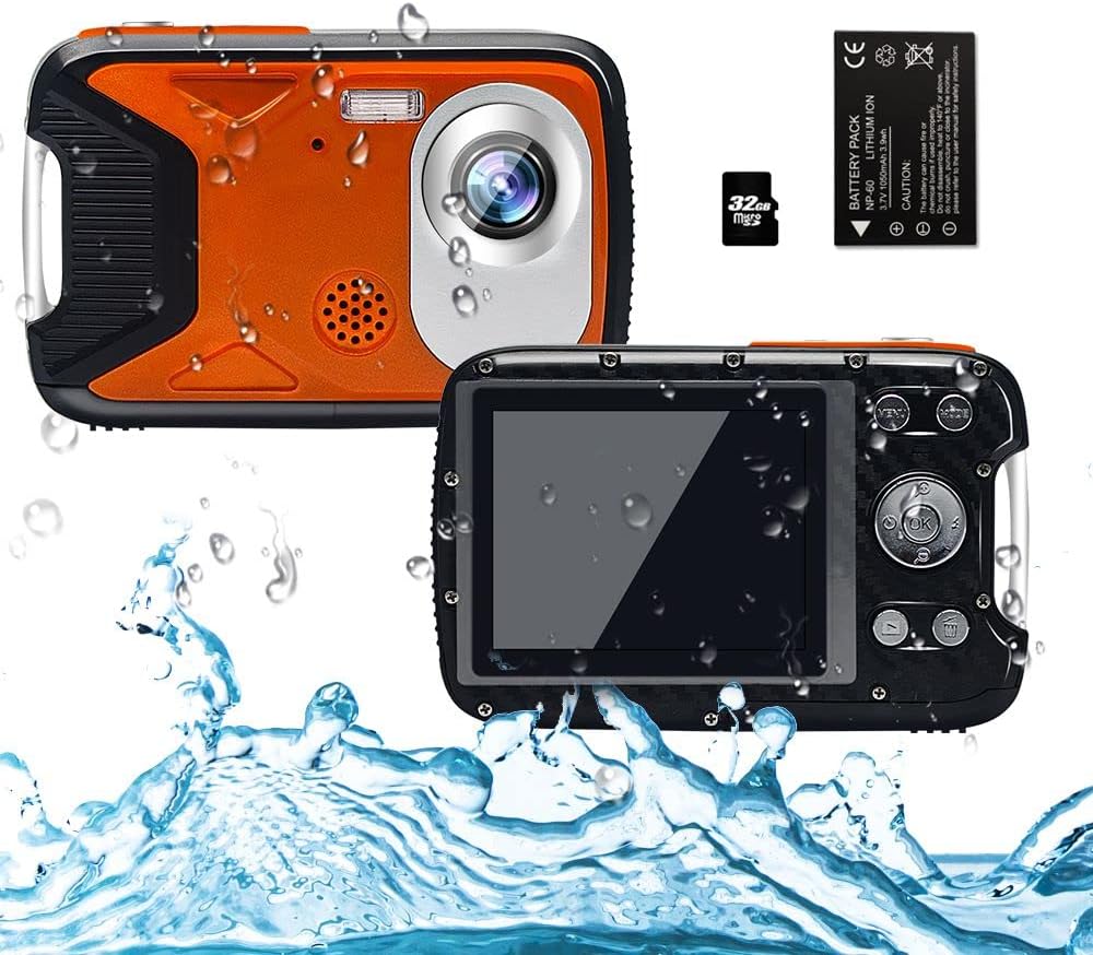 Waterproof Underwater Digital Camera with Flash, 2.8 Inch LCD, Orange, 32G Card, Pack of 2 M394377