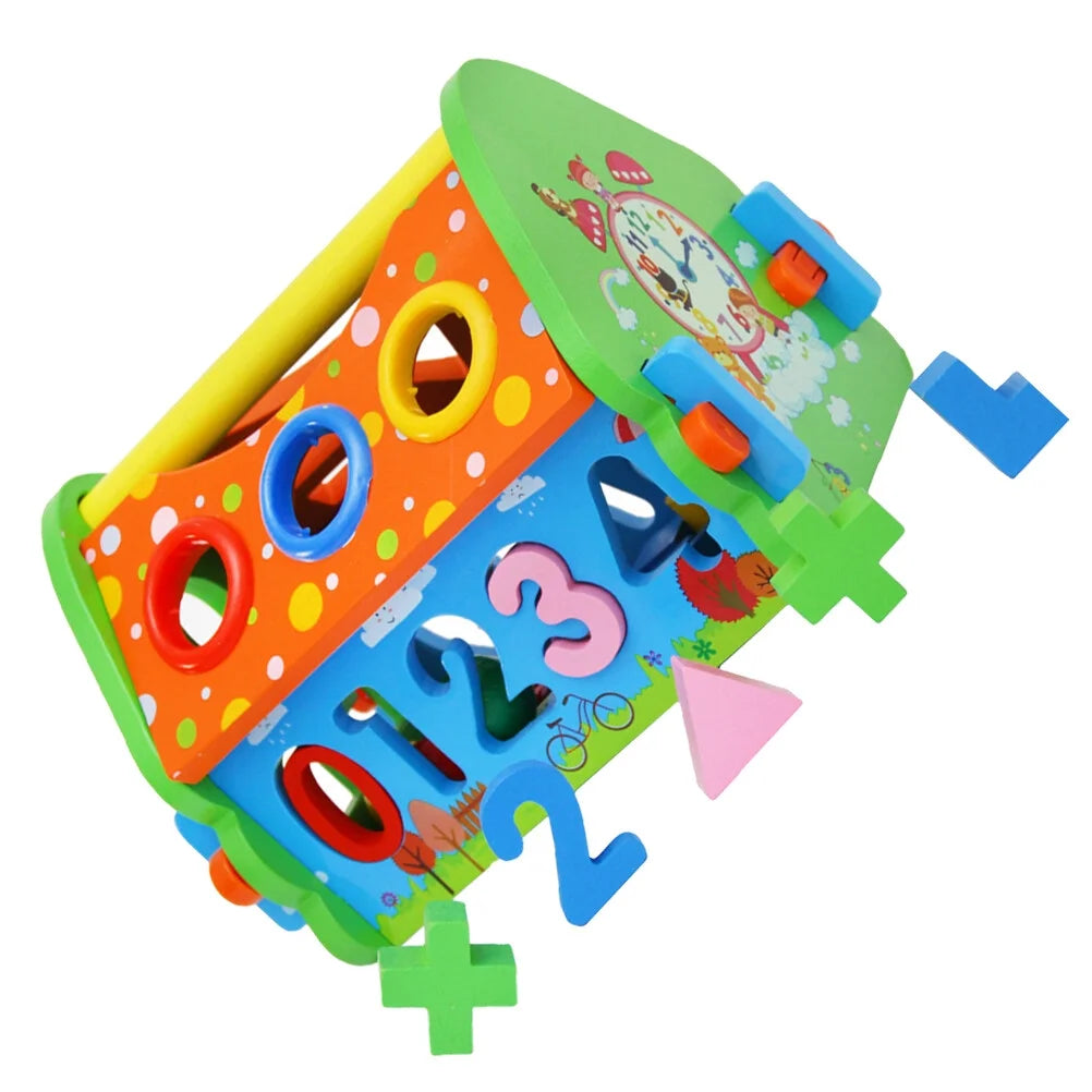 Wooden House Building Block Numbers Shape Matching Game Playset D422233