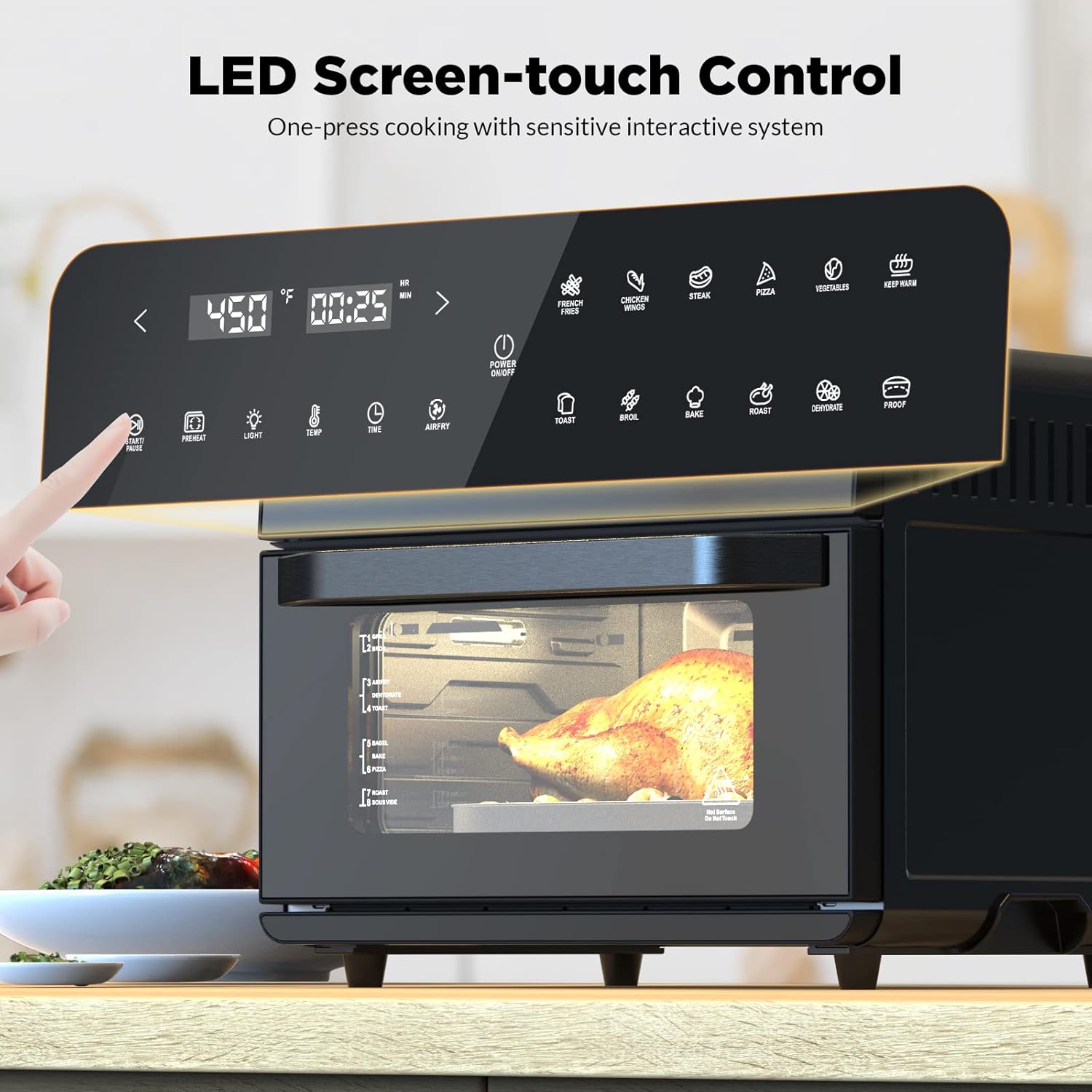 Extra-Large Convection Toaster Oven, 12-in-1 Air Fryer Combo, Black Nonstick Stainless Steel D780292