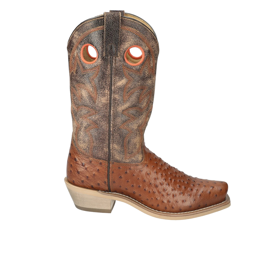 Cognac Square Toe Ostrich Print Performance Boot M89841