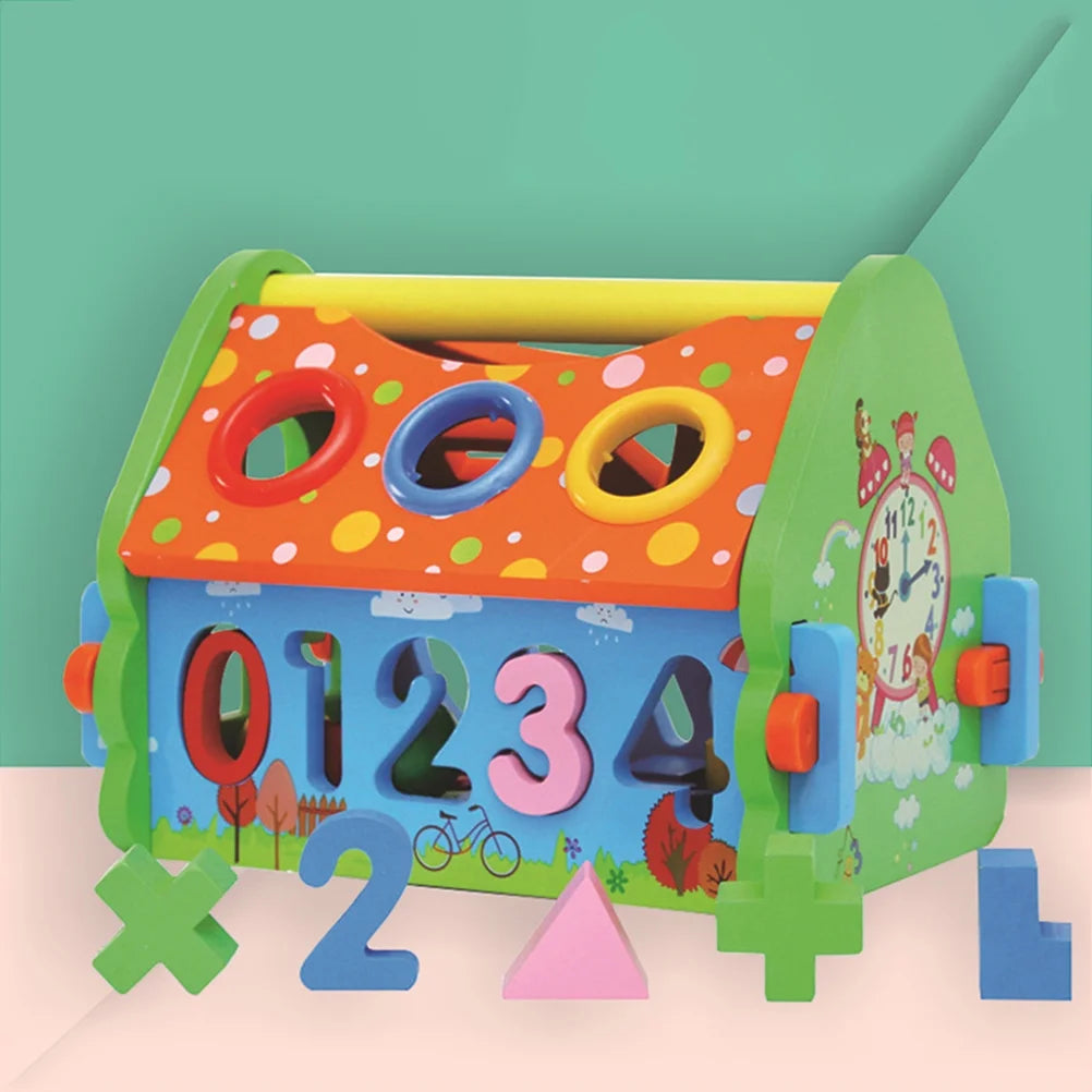 Wooden House Building Block Numbers Shape Matching Game Playset D422233