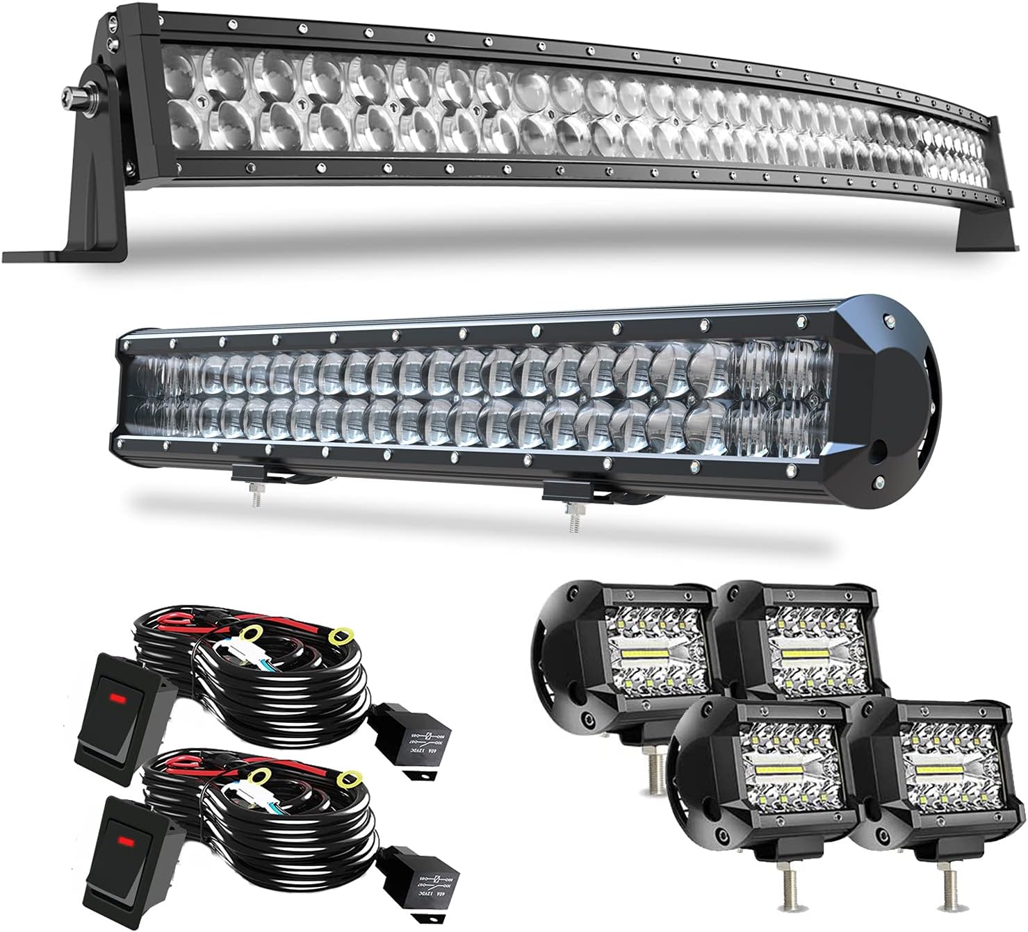 52 inch Curved LED Light Bar Kit with 4PCS Spot LED Pods Fog Lights W156014
