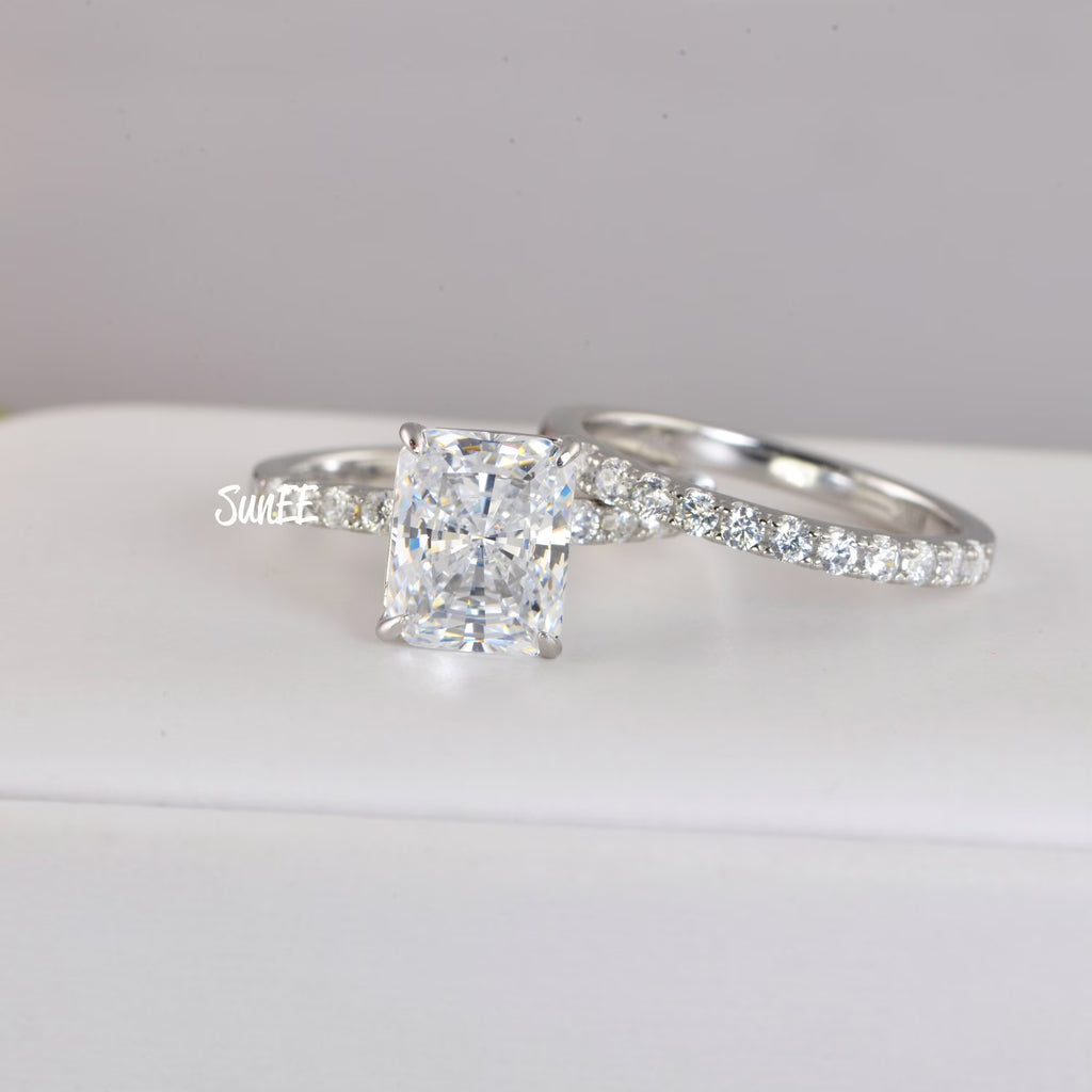 Radiant Cut Half Eternity Band Bridal Engagement Ring Diamond Simulated 925 Sterling Silver E317