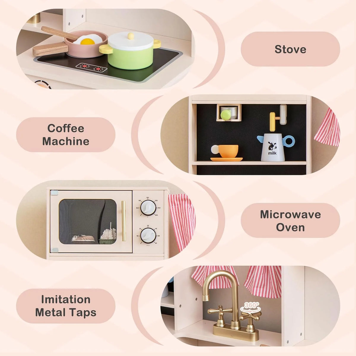 Peach Pink Wooden Kids Kitchen Playset O419239