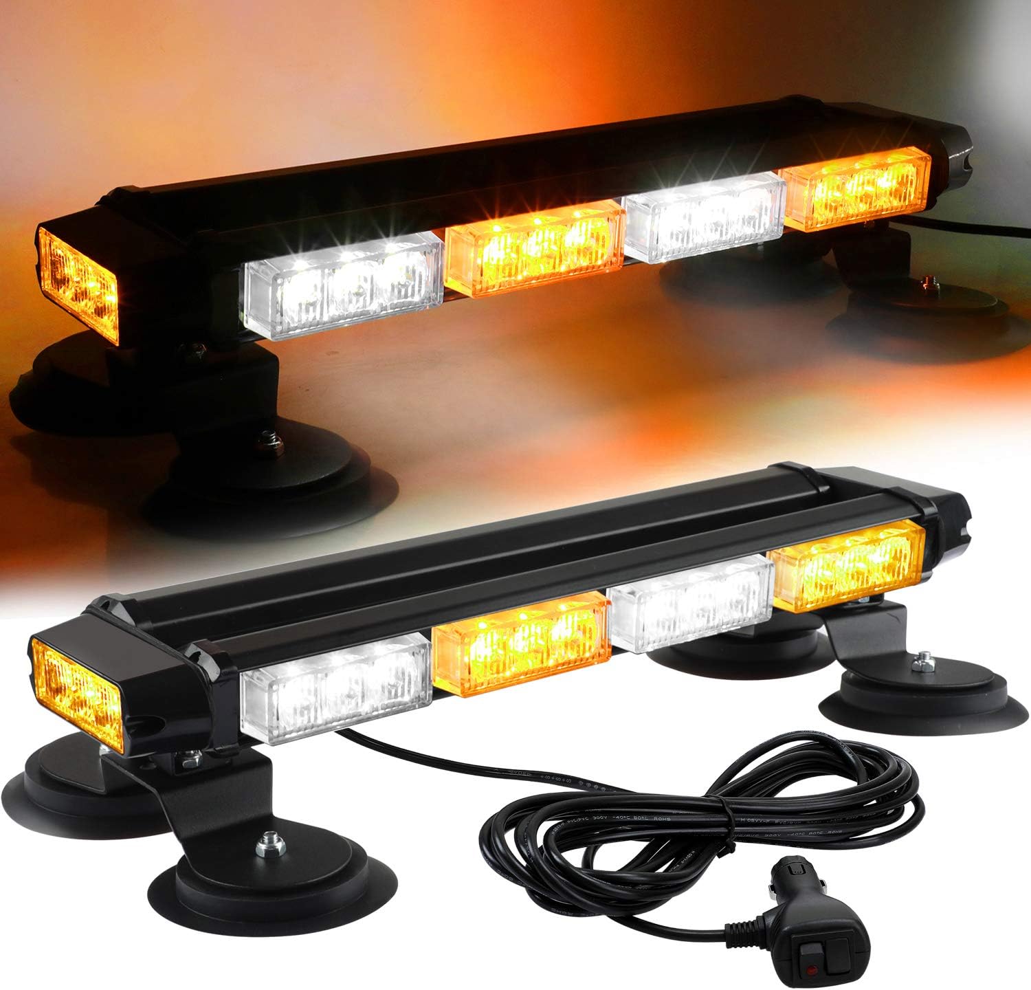 16.8 Inch LED Strobe Light Bar, 26 Flashing Modes, Magnetic Base, Blue White, Pack of 2 I233520