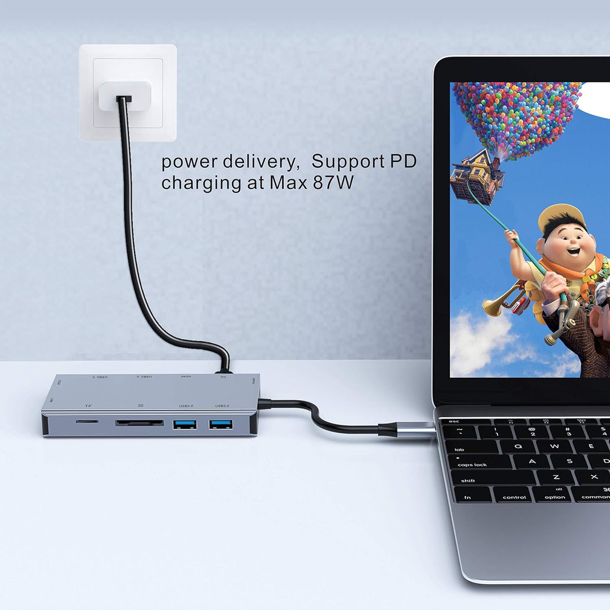 USB C Hub Adapter with 4K USB C to HDMI, VGA, SD/TF Card Reader, Ethernet, 2 USB 3.0 Ports, 2 USB 2.0 Ports, 87W PD Port G90947