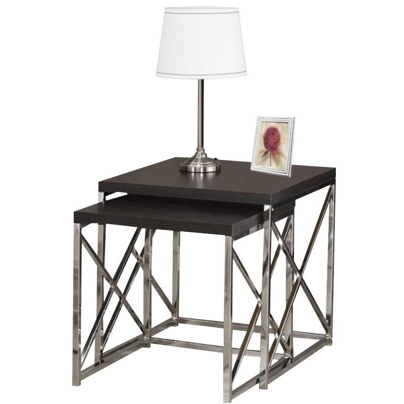 Nesting Table 2pcs Set Cappuccino Chrome Metal U957