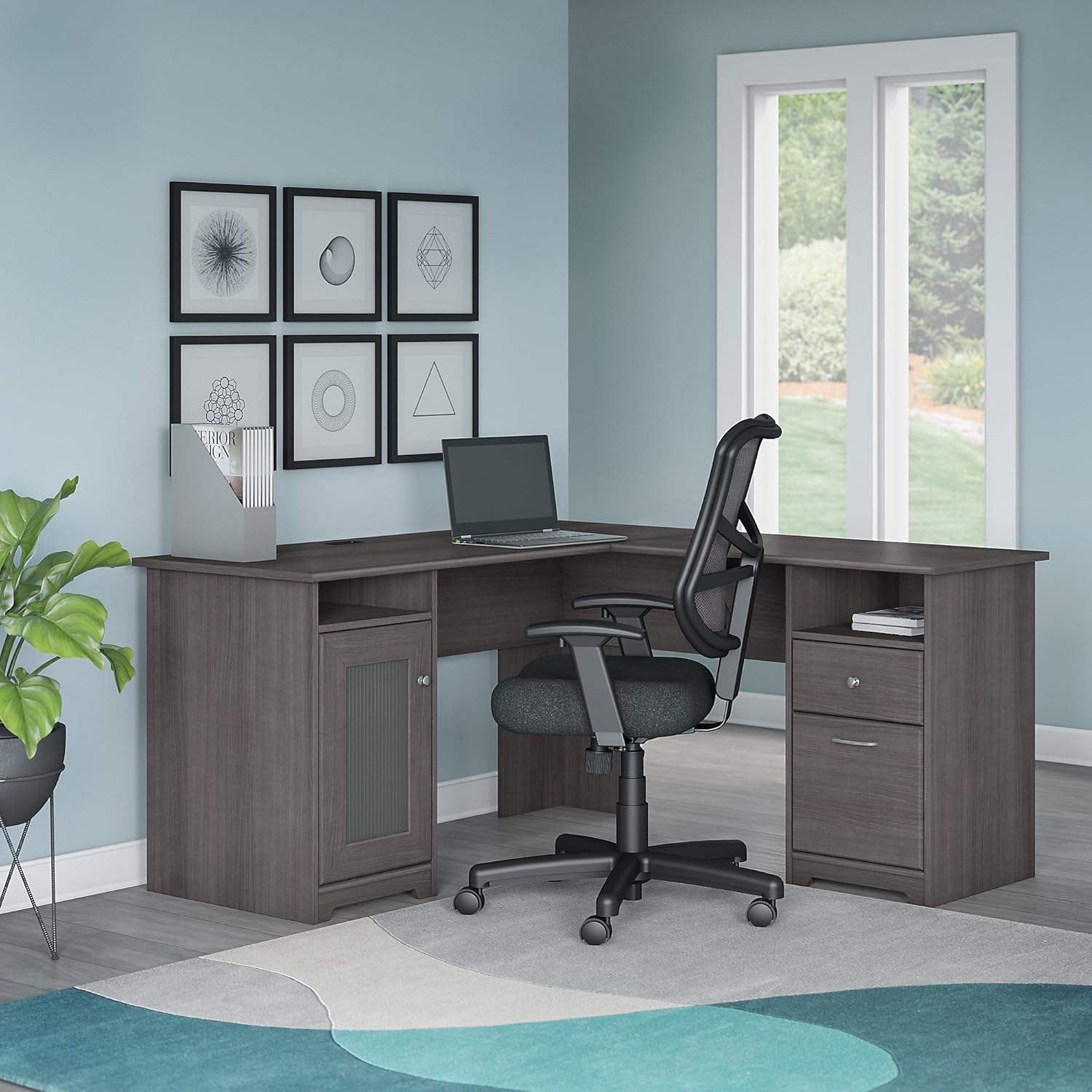 60W L Desk with Chair, Heather Gray K827712