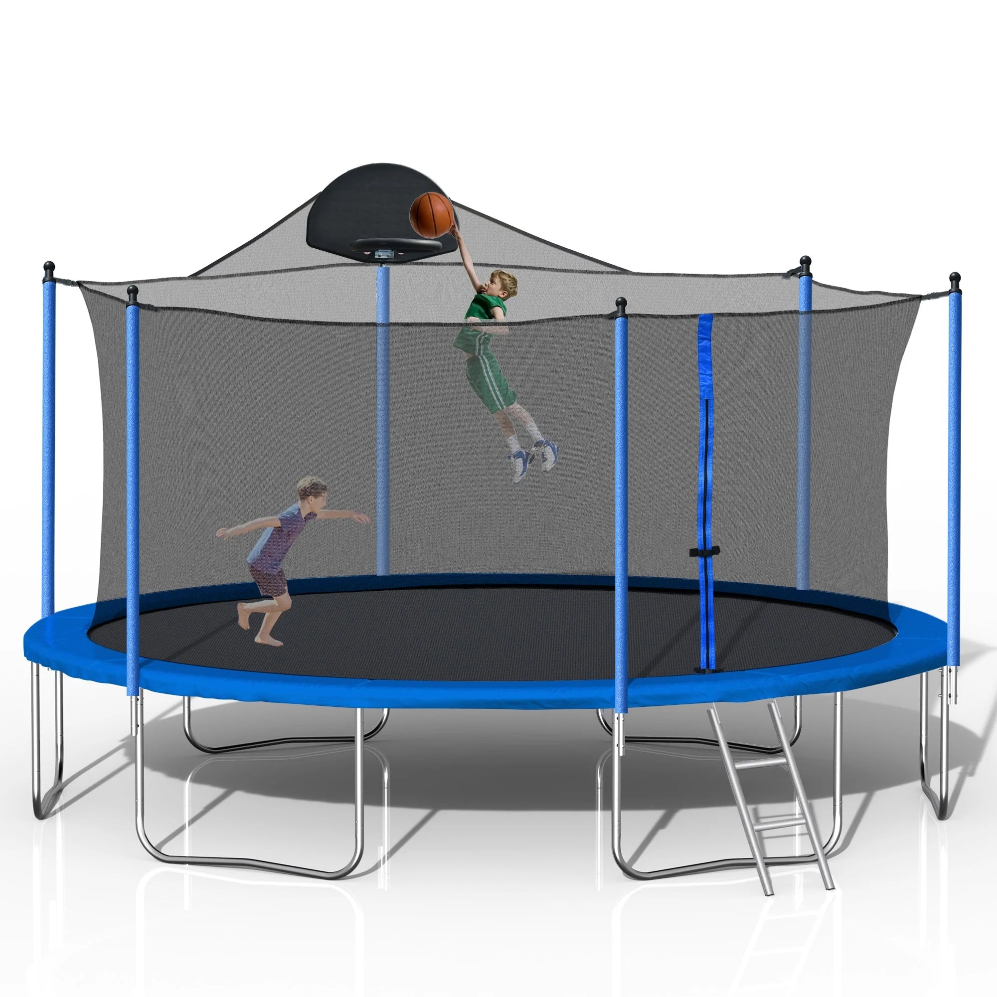 14FT Kids Trampoline with Basketball Hoop and Ladder X2410