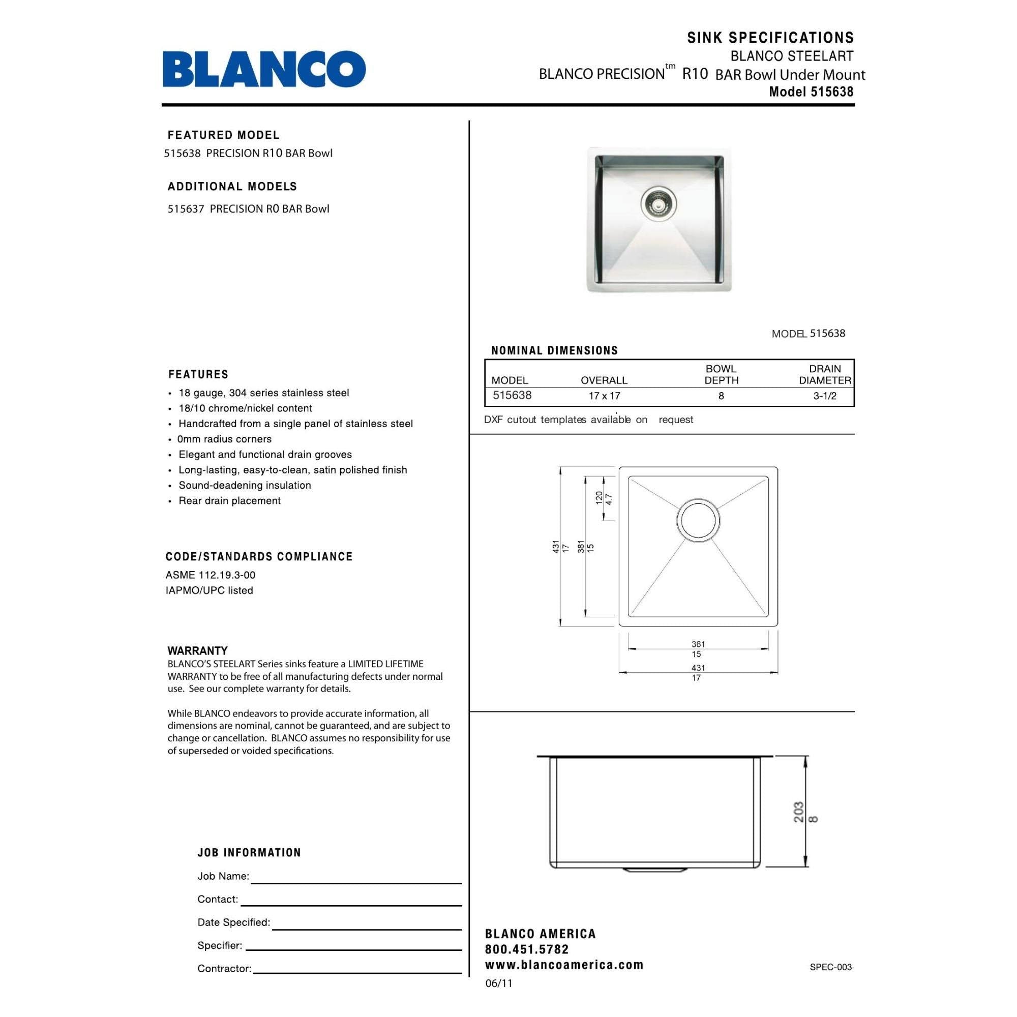 Precision Undermount Bar Sink A9262