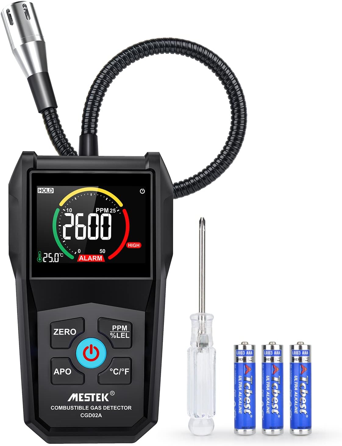 Gas Leak Detector with Alarm and Color LCD Display 0-50000PPM Pack of 2 I3308