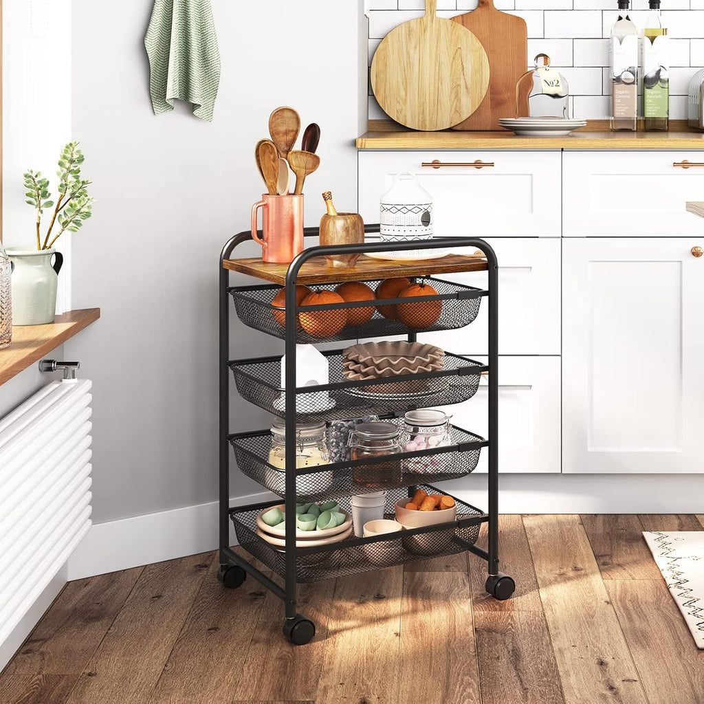 5 Tier Rolling Cart with Mesh Drawers and Wheels D335894