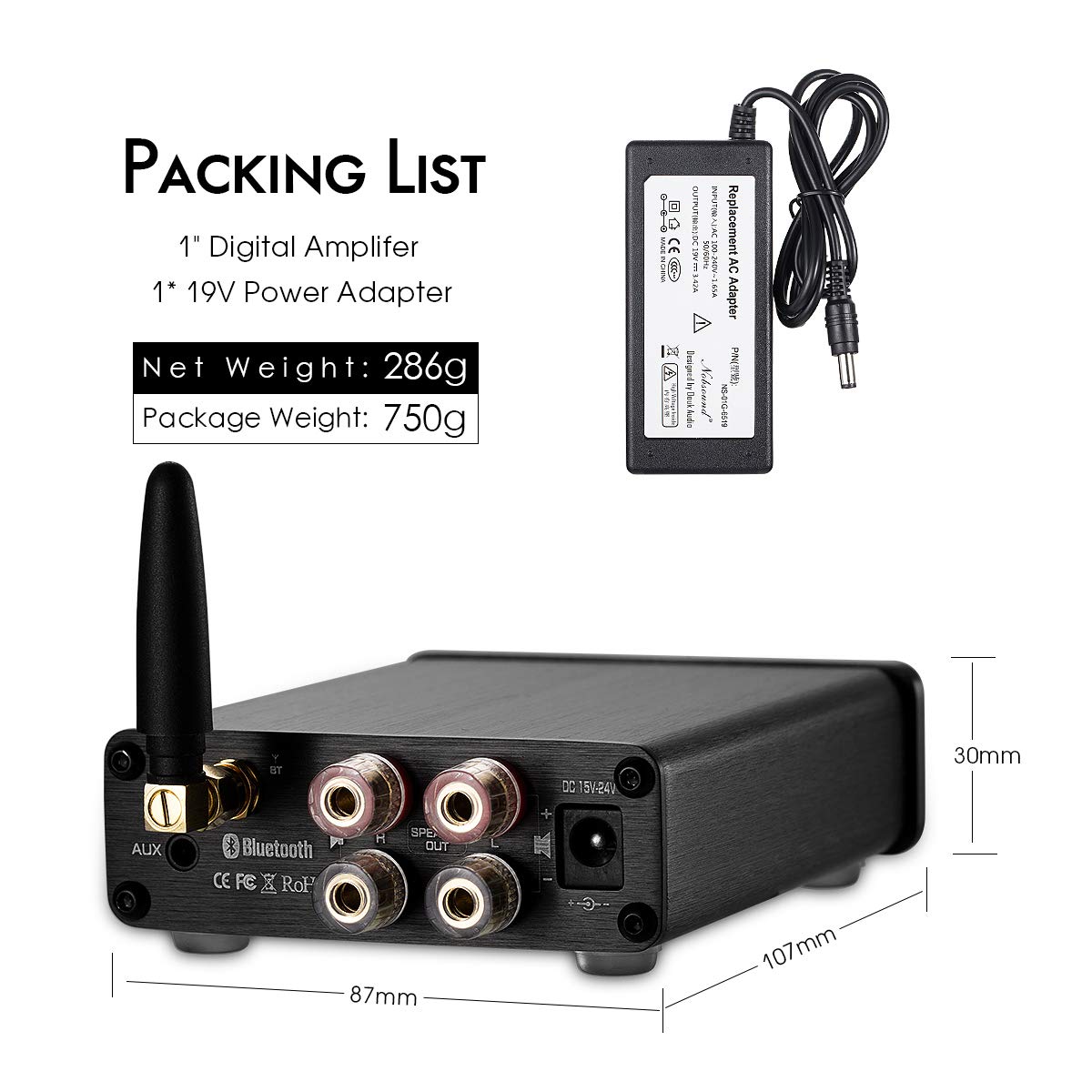 2 Channel Bluetooth 5.0 Power Amplifier 100W Class D Stereo Mini Amp Wireless Receiver Pack of 2 H309187