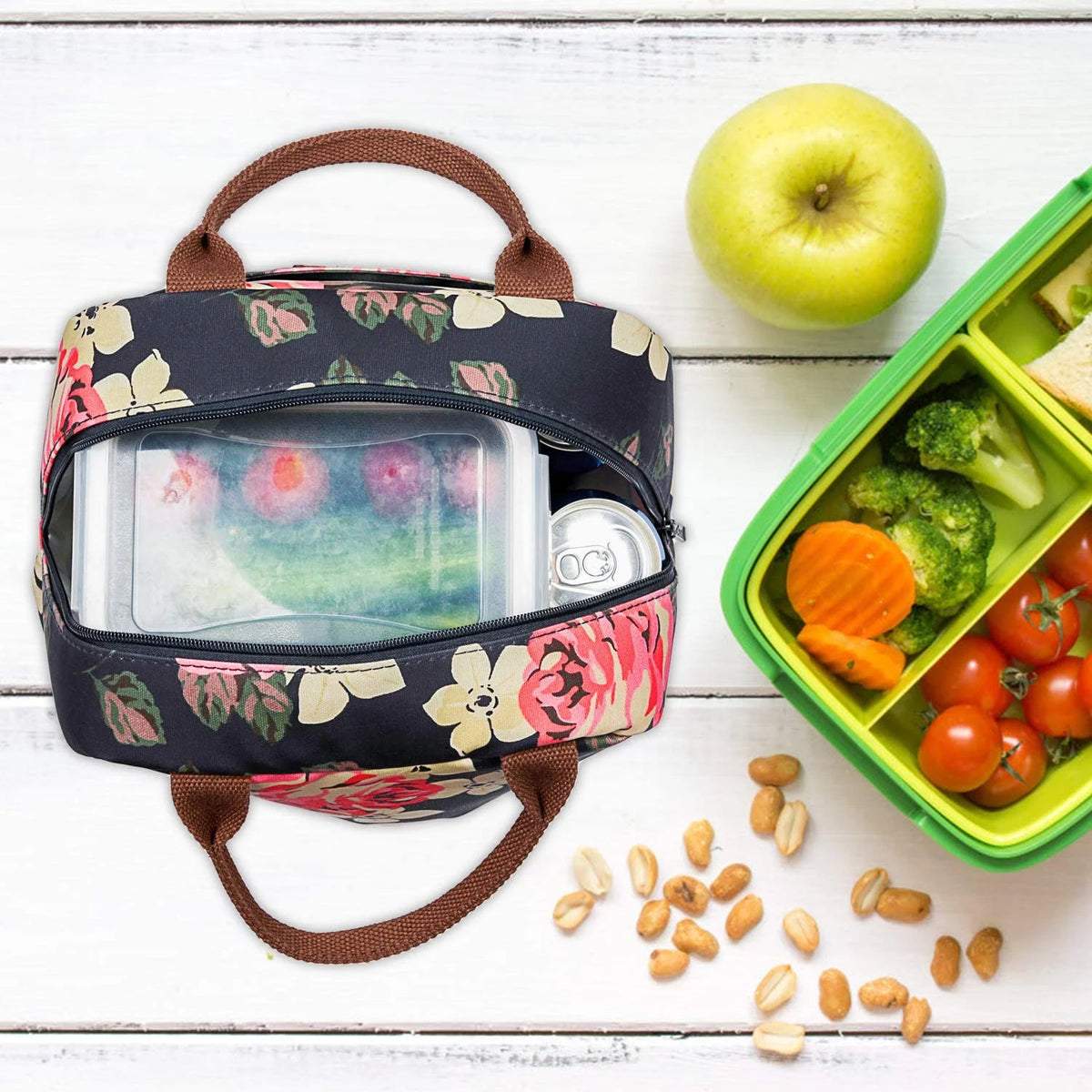 Insulated Lunch Bag Cooler Bag Thermal Lunch Box Water-resistant Tote Bag (Peony) J11692