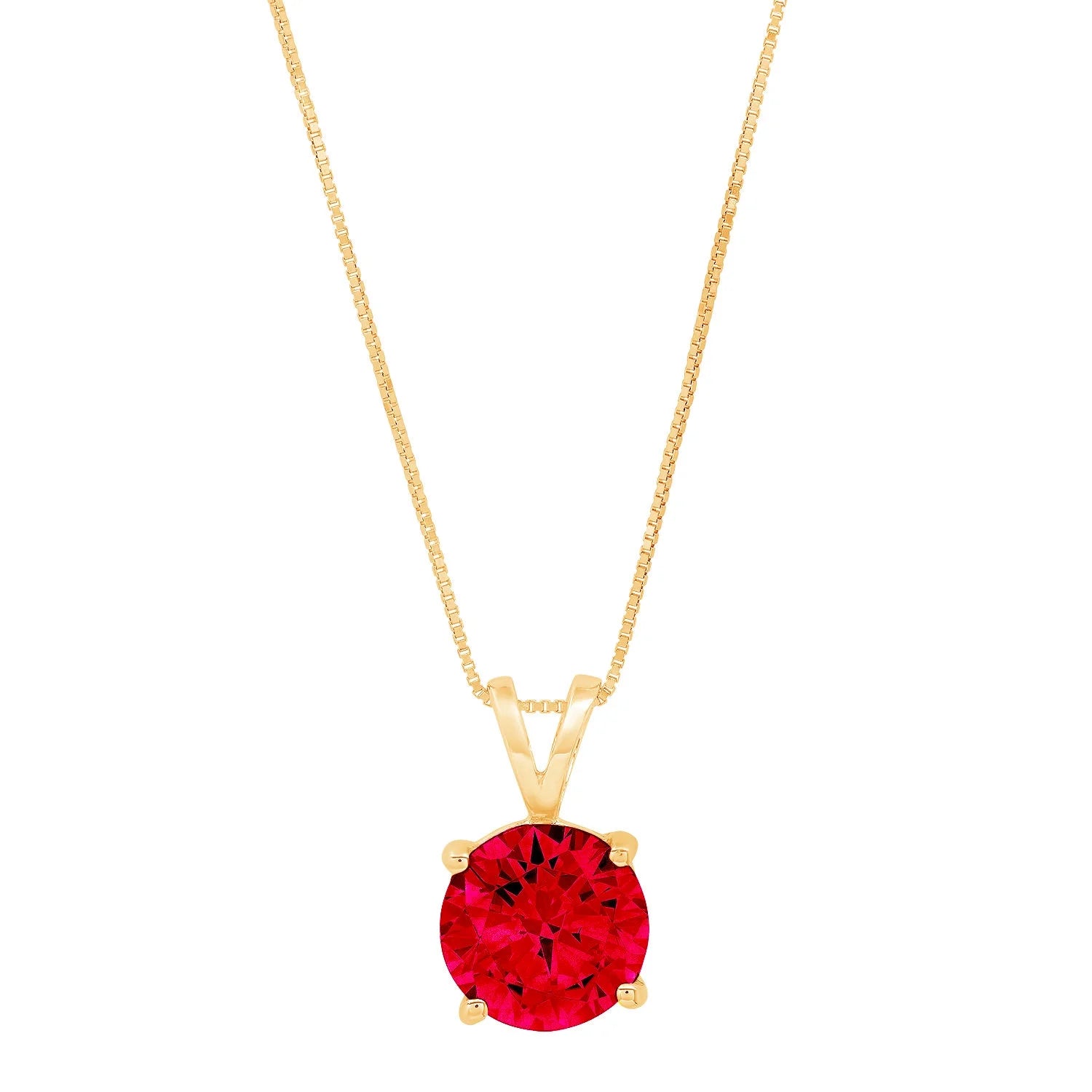 18K Yellow Gold Simulated Ruby Pendant with 16" Chain K580