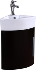 White Vitreous China Wall Mount Vanity Sink with Dark Oak Cabinet and Chrome Faucet N6906