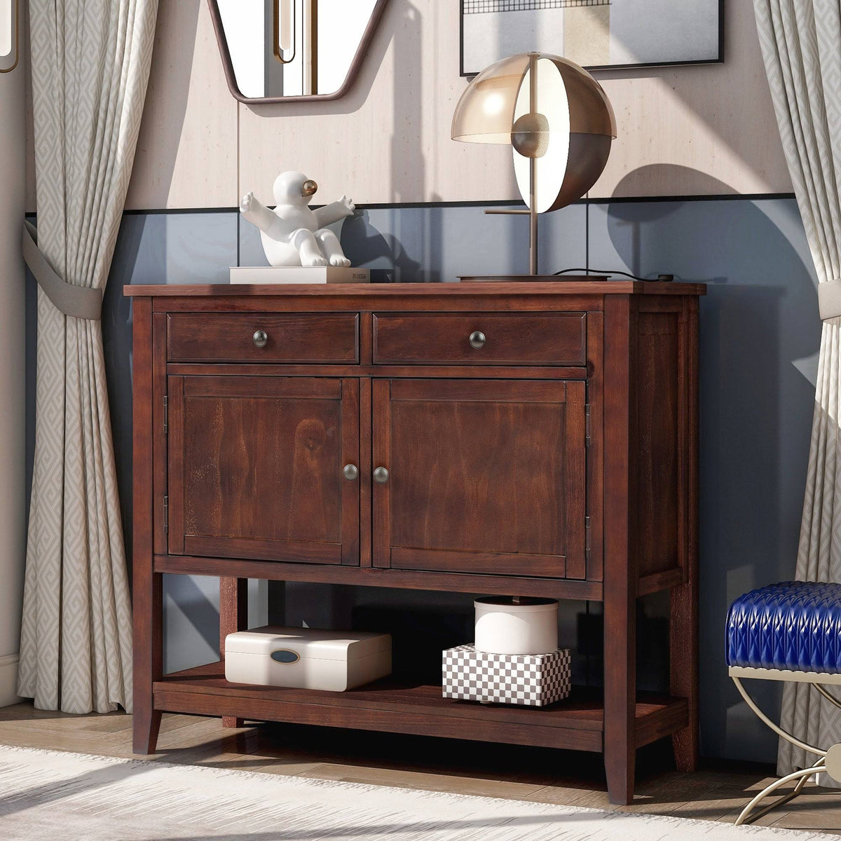 Green Console Table with 2 Drawers and 2 Cabinets F1978