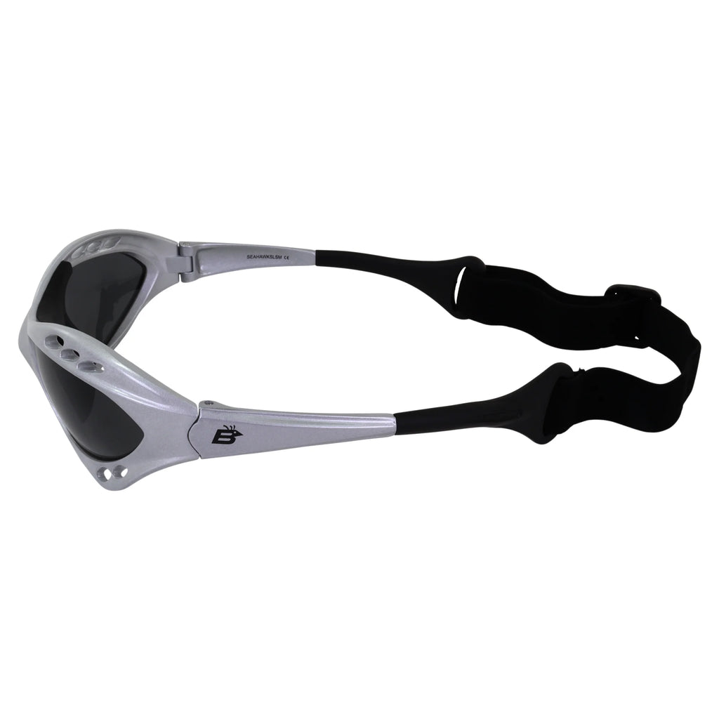 3 Pairs Padded Polarized Sunglasses with Strap, Silver & Black Frames with Smoke Lens & Black Frame with Purple Mirror Lens E51867