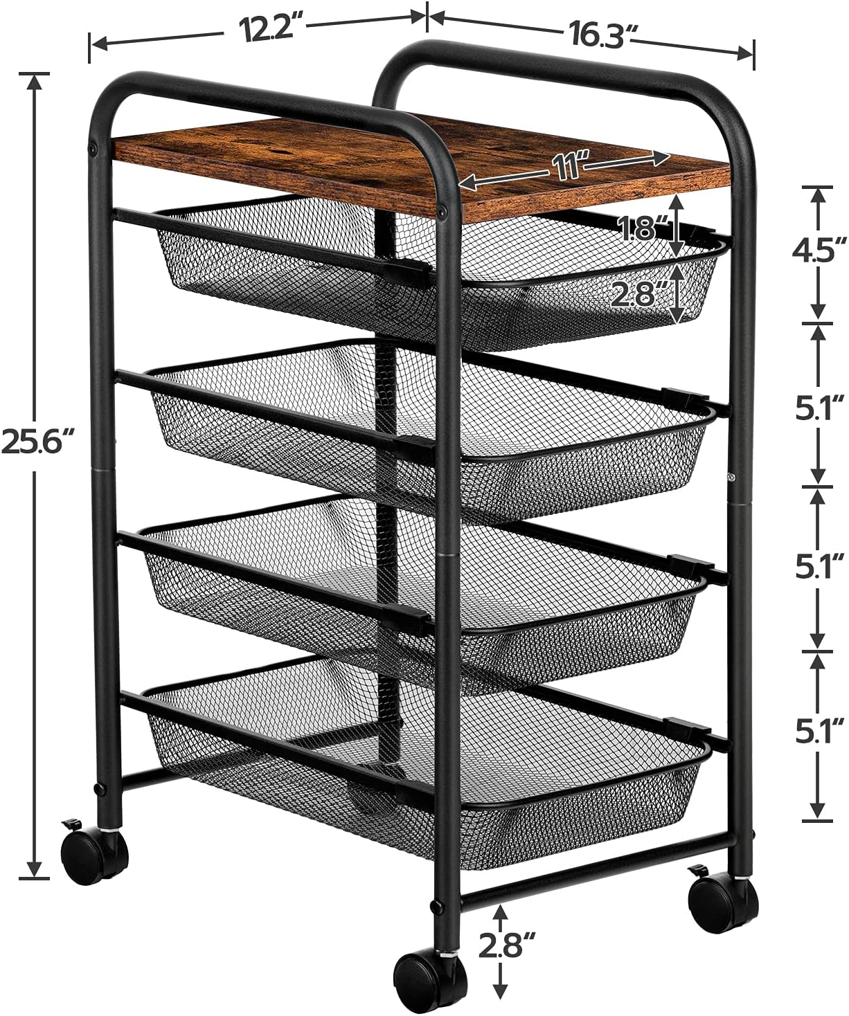 5 Tier Rolling Cart with Mesh Drawers and Wheels D335894