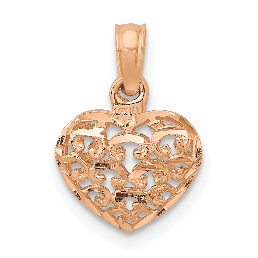 14K Rose Gold Polished Puffed Heart Pendant With 10K Yellow Gold Rope Chain 18" S2009