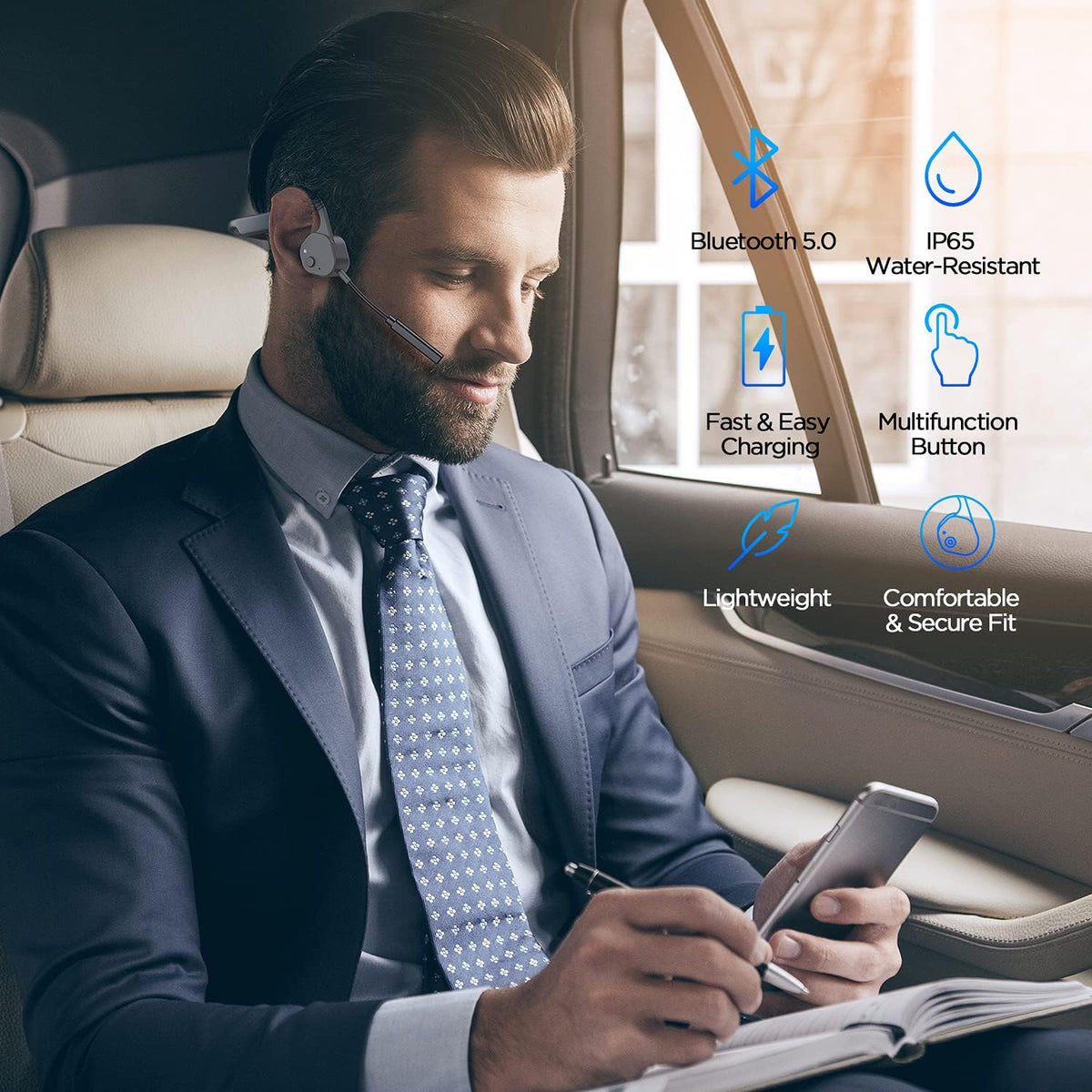 Bone Conduction Bluetooth Wireless Headset with Noise-Canceling Boom Microphone Pack of 2 M180470