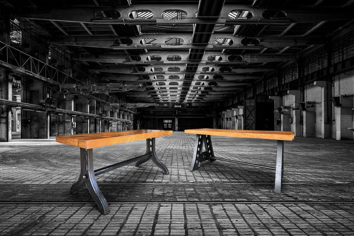 Industrial Dining Bench with Cast Iron and Reclaimed Hardwood K8938