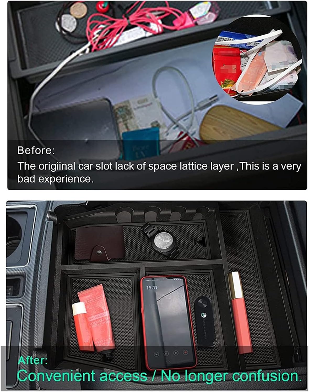 Center Console Organizer Tray & Dashboard Storage Box Mat for Car Armrest Storage Box O2190