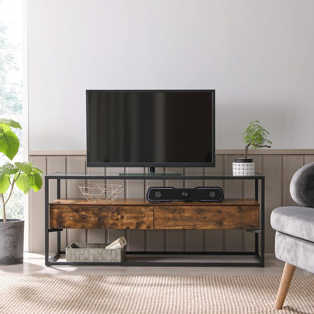 Rustic Brown and Black TV Cabinet with 2 Drawers N239006