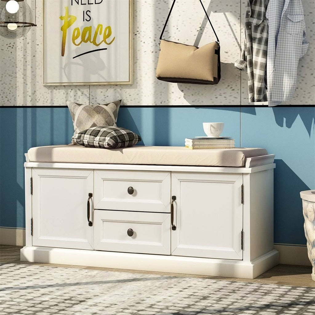 White Storage Bench with 2 Drawers and 2 Cabinets C20023