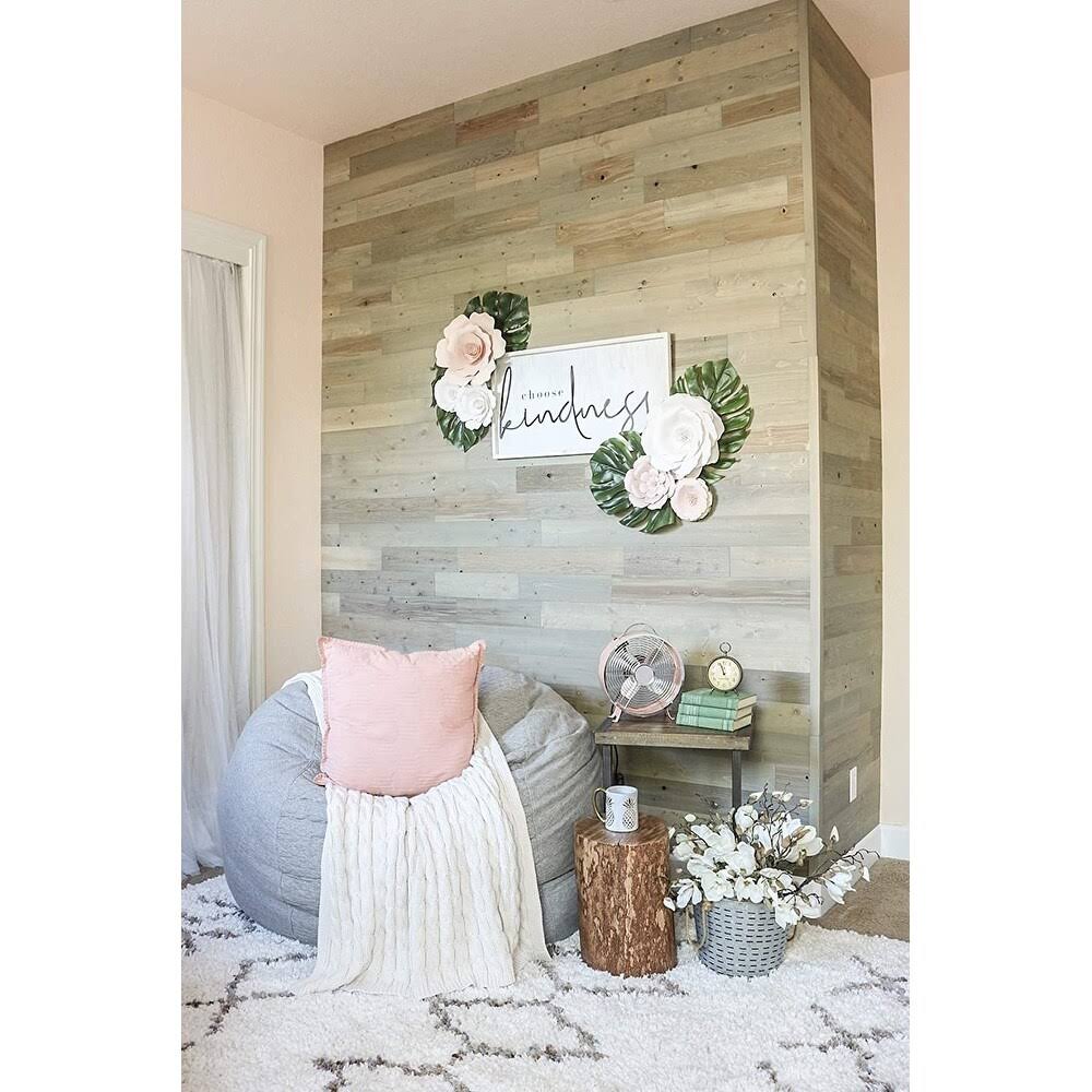 Reclaimed Wooden Wall Planks, Peel and Stick, 5x22 Wide, 10 Sq. ft, Driftwood L949797