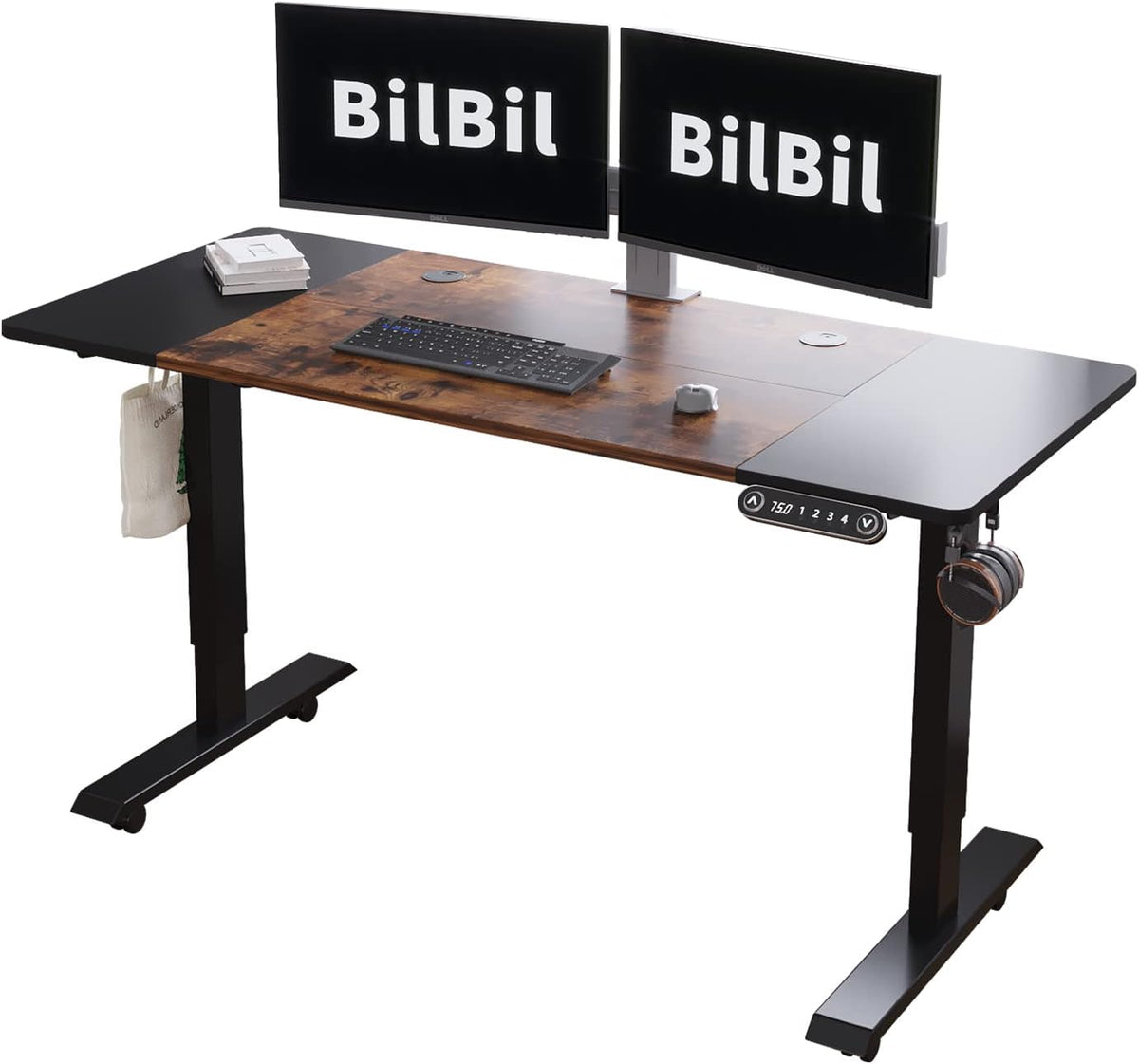 Black Frame Rustic Brown Top Height Adjustable Electric Standing Desk M178
