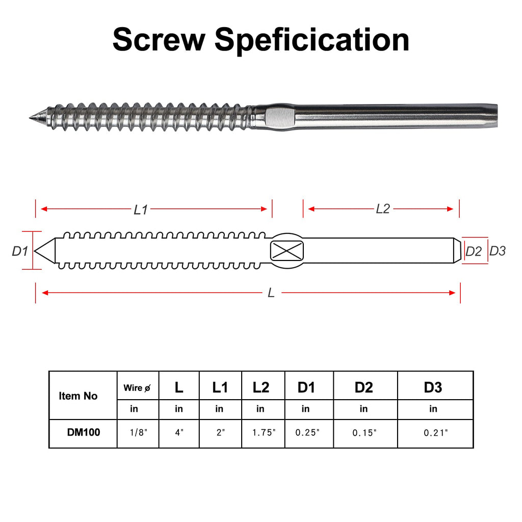 T316 Stainless Steel Swage Lag Screws for Deck Railing Hardware, 120 Packs X60123