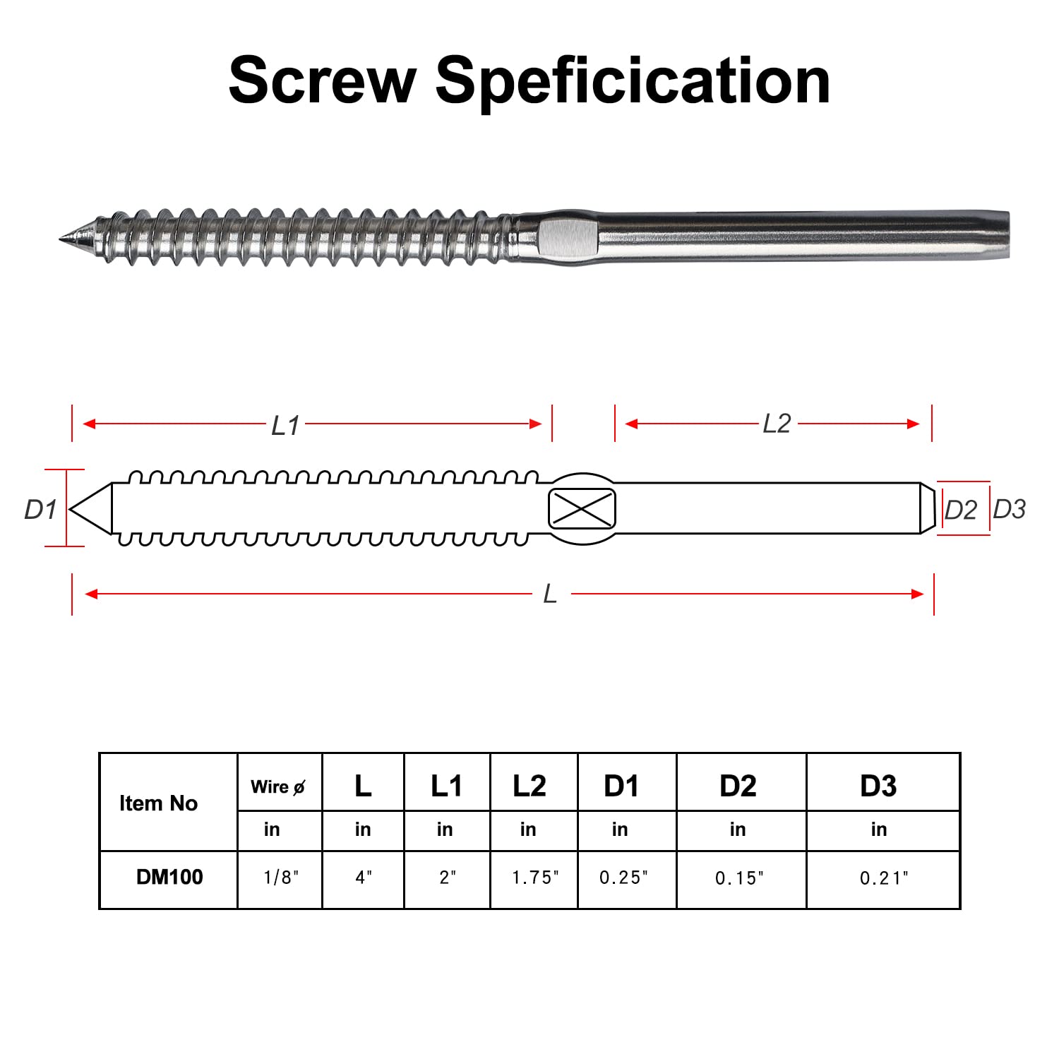 T316 Stainless Steel Swage Lag Screws for Deck Railing Hardware, 120 Packs X60123