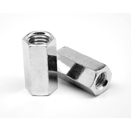 1/4 inch-20 x 7/16 inch x 1 3/4 inch Coarse Thread Hex Rod Coupling Nut Low Carbon Steel Zinc Plated Pk 100 A567332