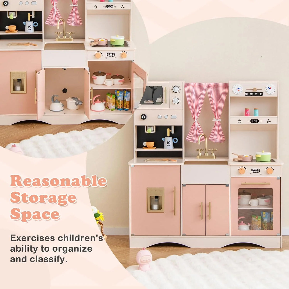 Peach Pink Wooden Kids Kitchen Playset O419239