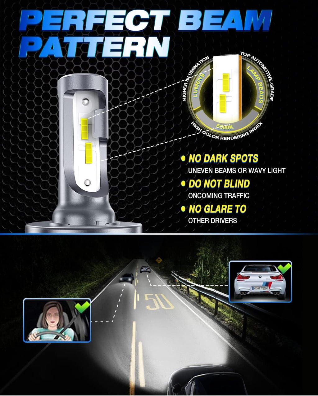 H4/9003 LED Headlight Bulbs, 6500K Cool White, Pack of 2 A830