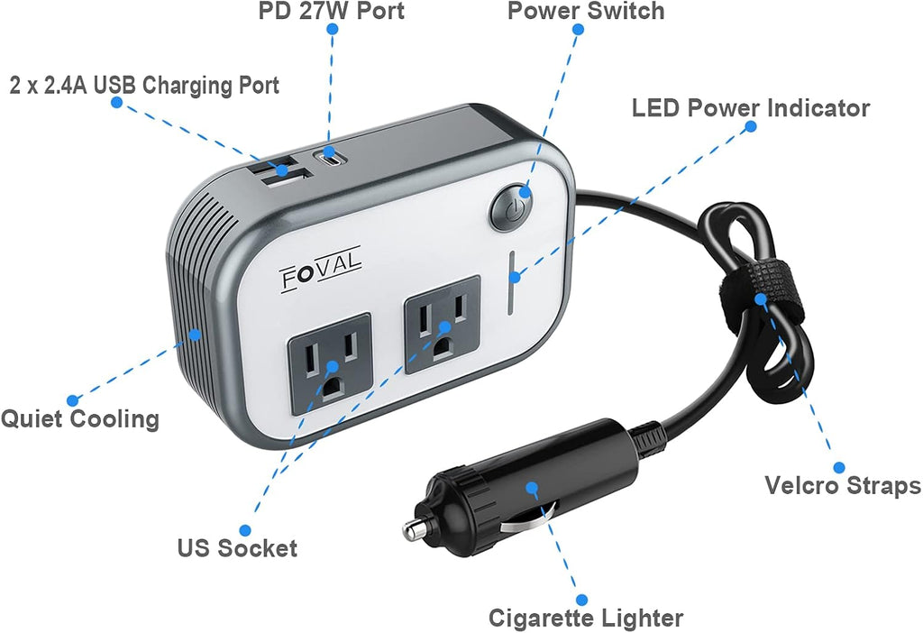 200W Car Power Inverter, DC 12V to AC 110V, Dual USB Ports, Pack of 2 E271