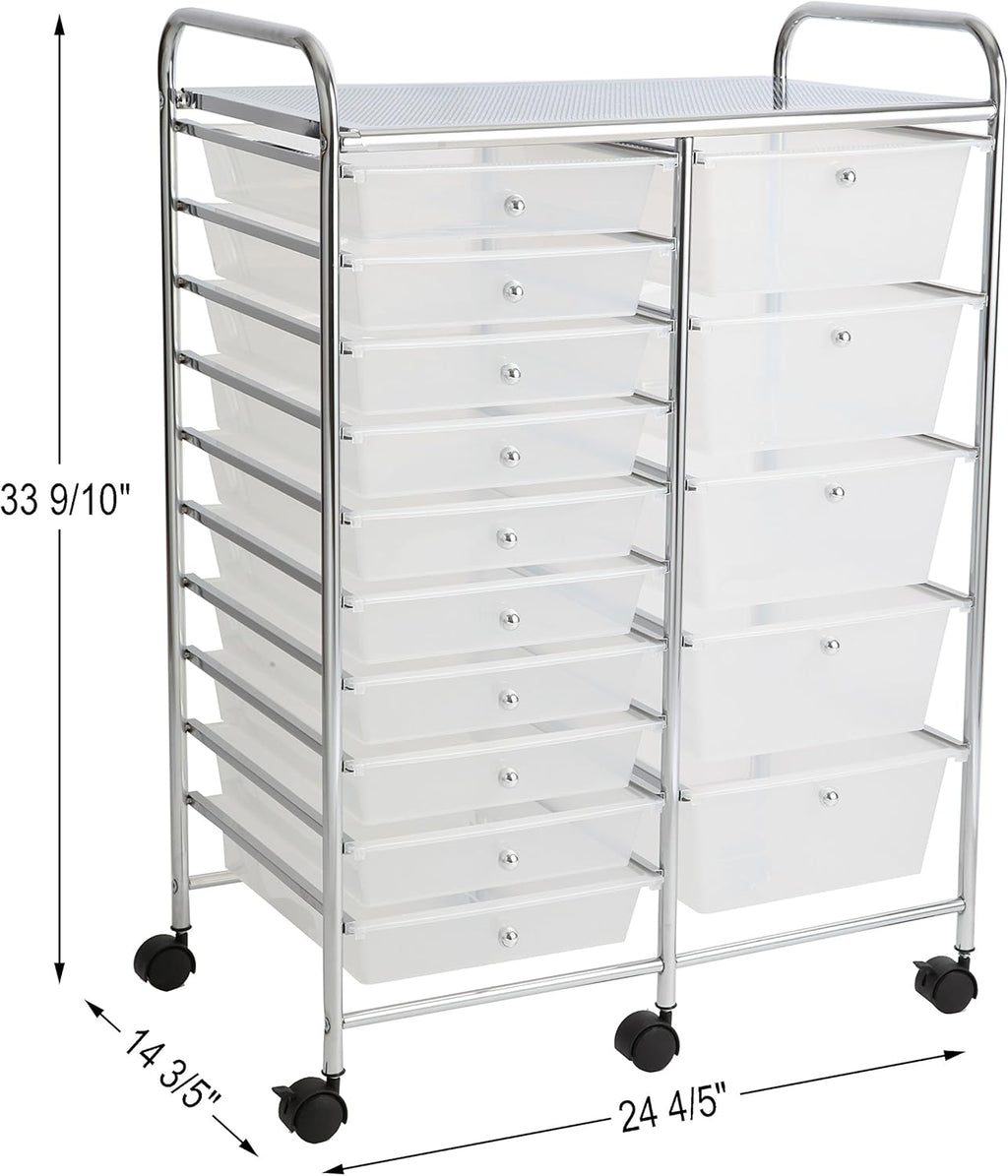 15 Drawer Semi-Transparent White Rolling Storage Cart Y893