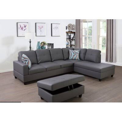 Wide Faux Leather Sofa & Chaise with Ottoman Z931478