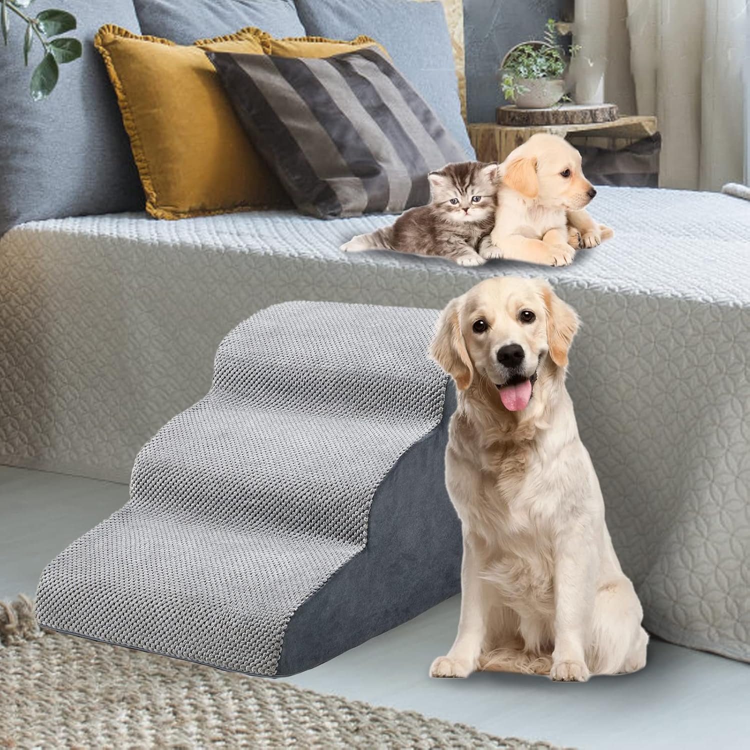 3 Tiers Non-Slip Foam Dog Ramp Stairs for Sofa Q73364