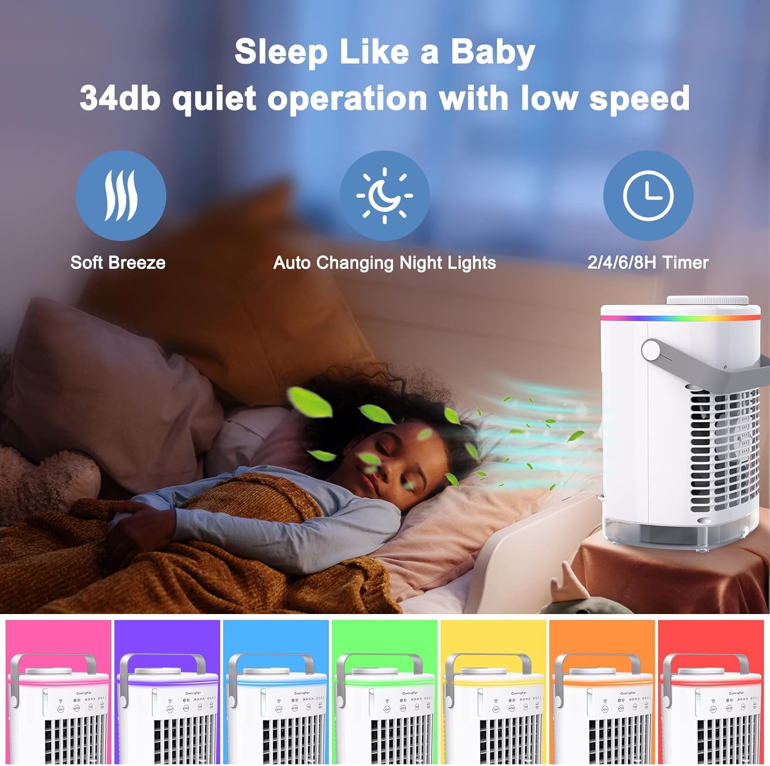 Portable Desktop Air Cooler Fan with 4 Wind Speed, LED Light, 2 Spray Humidify, 2-8H Timer, Pack of 2 E6357